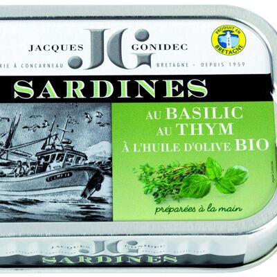 Sardines with basil and thyme in organic olive oil
