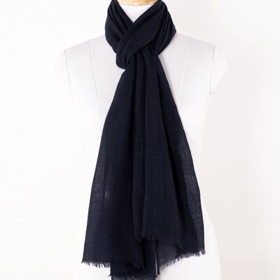 Schal aus Merinowolle mit Crinkle-Gaze - Navy