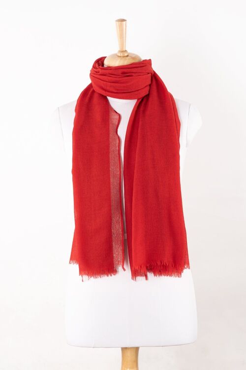 Twill Weave with Silver Lurex Border Merino Wool Scarf - Red