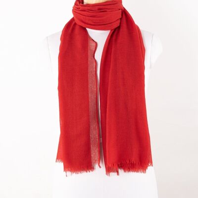 Twill Weave with Silver Lurex Border Merino Wool Scarf - Red