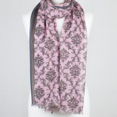 Bufanda de lana merino con estampado de azulejos árabes - Rosa rosa