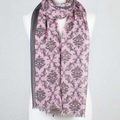 Arabian Tile Print Merino Wool Scarf - Rose Pink