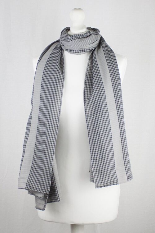 Checks and Stripes Cotton Scarf - Cement Black