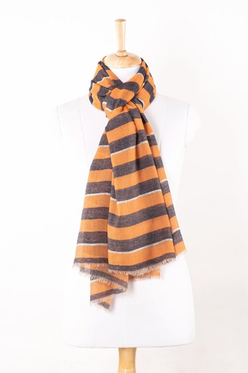 Band Stripe with Lurex Merino Wool Scarf - Burnt Orange Black