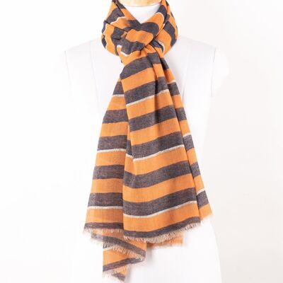 Band Stripe with Lurex Merino Wool Scarf - Burnt Orange Black