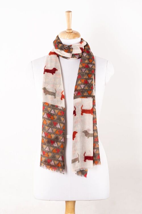 Dog and Triangle Patch Print Merino Wool Scarf - White