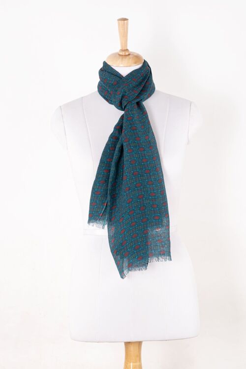 Tile Print Linen Cotton Scarf - Navy Red