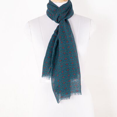 Tile Print Linen Cotton Scarf - Navy Red