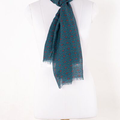 Tile Print Linen Cotton Scarf - Navy Red