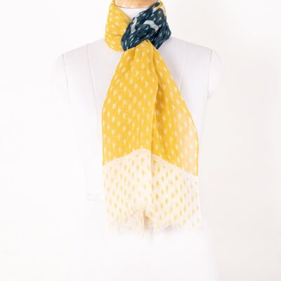 Hazy Brush Print Linen Cotton Scarf - Yellow Blue White