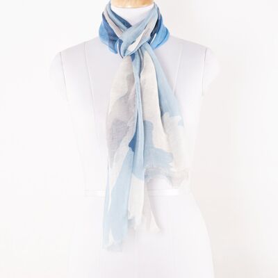 Bufanda de lino y algodón con estampado de camuflaje - Azul Beige