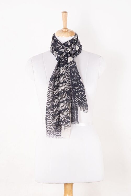 Tribal Print Linen Cotton Scarf - Black