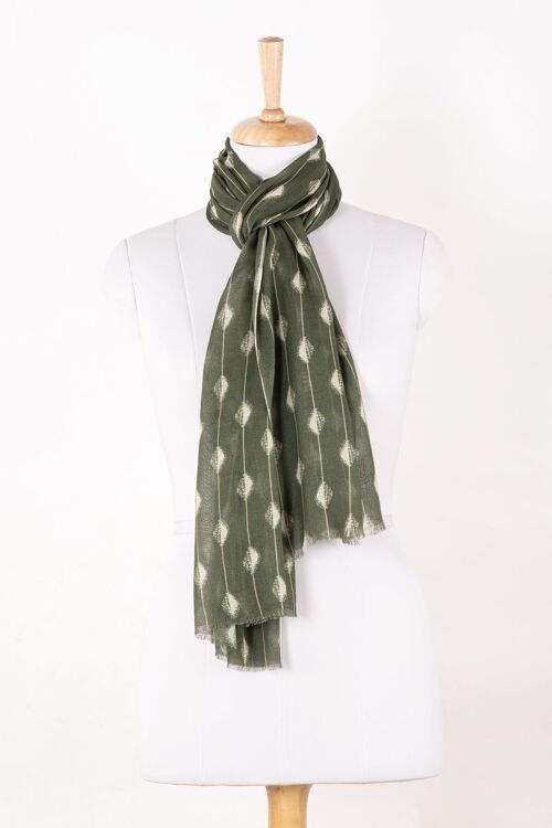 Spindle Print Cotton Modal Scarf - Bottle Green