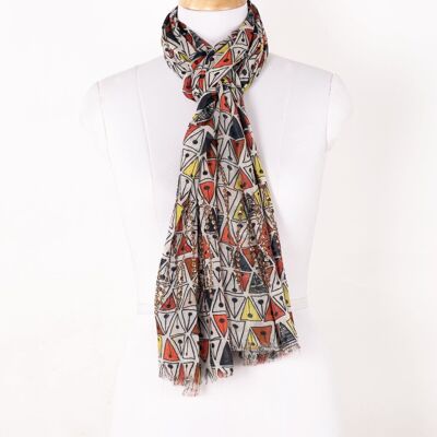 Triangle Symmetry Print Cotton Modal Scarf with Embellishment - Multicoloured