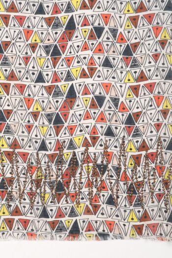 Écharpe en modal de coton à imprimé triangle symétrique avec ornements - Multicolore 3