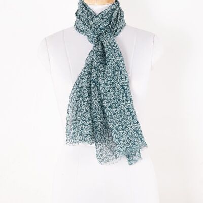 Leaf Print Linen Cotton Scarf - Teal