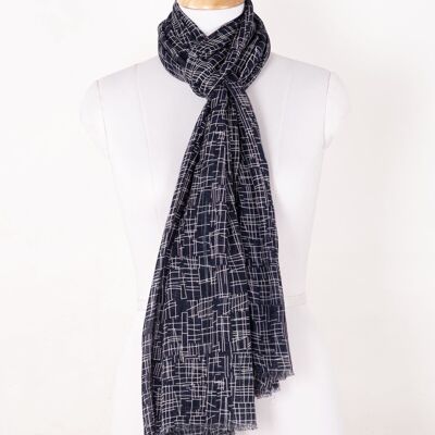 Busy Strokes Print Cotton Modal Scarf - Navy