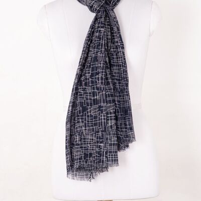 Modaler Schal aus Baumwolle mit Busy Strokes-Print - Navy