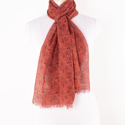 Écharpe en lin et coton à imprimé cachemire et fleurs - Crimson