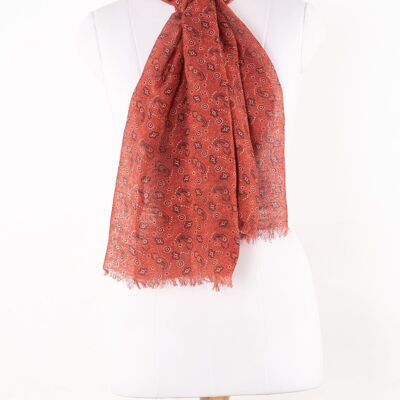Écharpe en lin et coton à imprimé cachemire et fleurs - Crimson