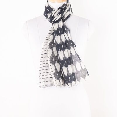 Ikat and Geometry Mixed Print Linen Cotton Scarf - Black