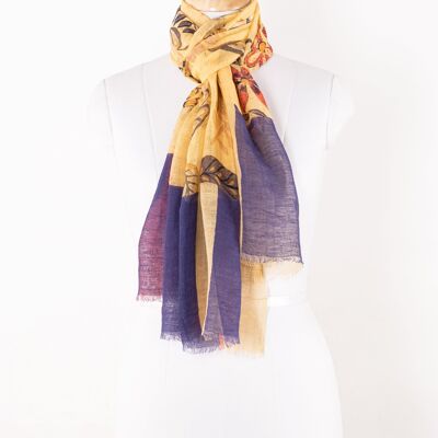 Bufanda de algodón de lino con estampado floral de jardín - Amarillo Multi