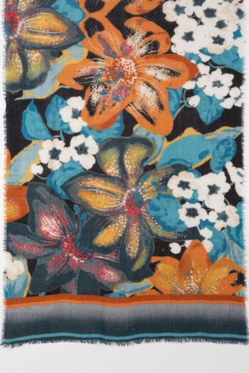Écharpe Orange Lily Bouquet en laine mérinos - Orange Multi 3