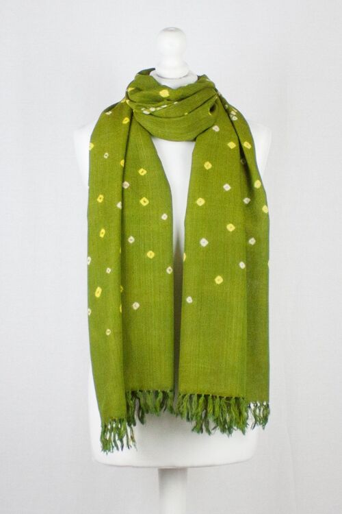 Bandhani Tie Dye Wool Scarf - Green