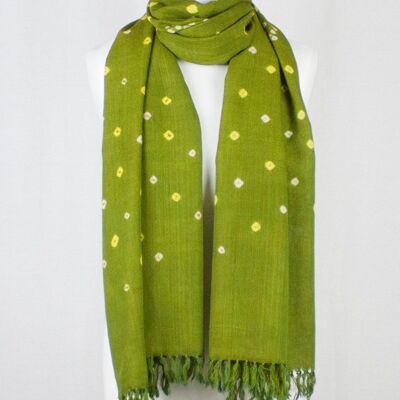 Bandhani Tie Dye Wool Scarf - Green