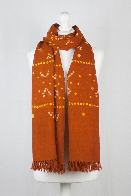 Bandhani Tie Dye Wool Scarf - Orange