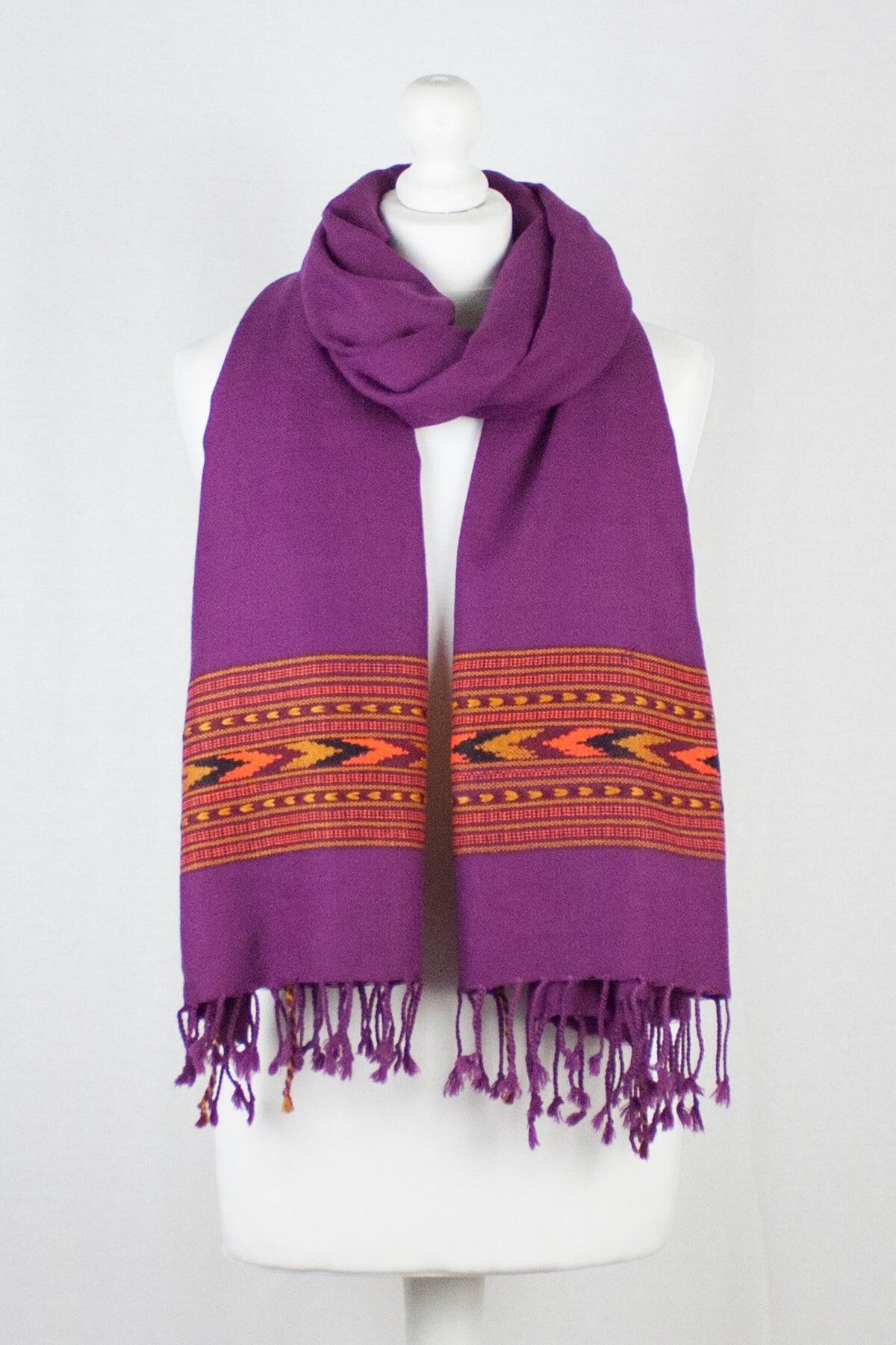 Sciarpa in lana Ikat con trama a rombi - Fucsia