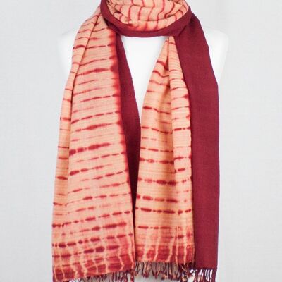 Shibori Dyed Handwoven Wool Scarf - Peach Red