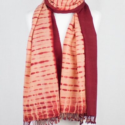 Shibori Dyed Handwoven Wool Scarf - Peach Red
