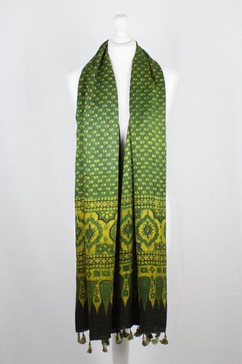 Foulard en Soie Imprimé Bloc Ajrakh Ditsy Flower - Vert Jaune 3