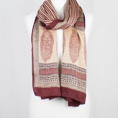 Edgy Stripes Print Bagh Hand-block Print Silk Scarf - Red