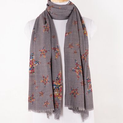 Dotted Star Merino Wool Scarf - Grey Multi