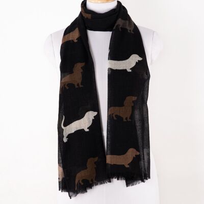 Bufanda de lana de merino con estampado de perros - Negro