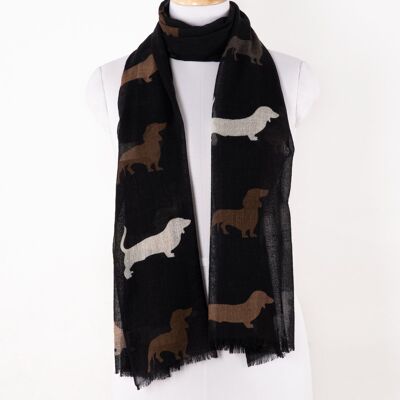 Dog Print Merino Wool Scarf - Black