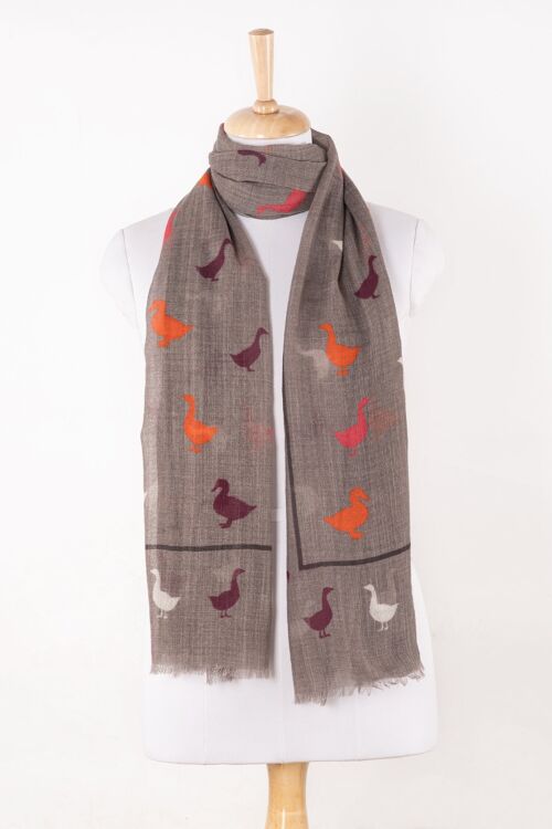 Duck Print Merino Wool Scarf - Grey