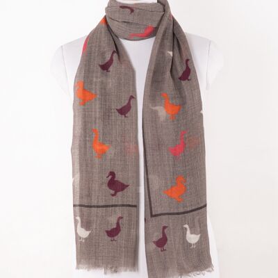 Duck Print Merino Wool Scarf - Grey