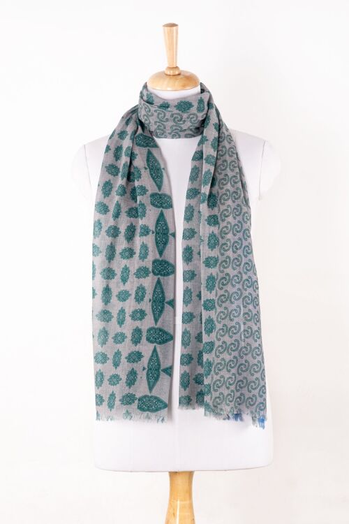 Print Mix Merino Wool Scarf - Grey Green