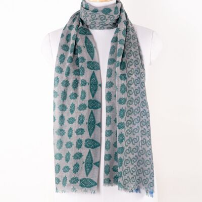 Schal aus Merinowolle mit Print-Mix - Grau Grün