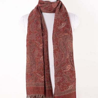 Sciarpa in lana merino jacquard con motivo floreale e motivo cachemire - Rosso