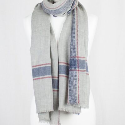 Classic Border Plain Merino Wool Scarf - Grey