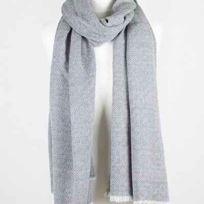 Alpine Merino Diamond Weave Two Tone Wool Scarf - Grey