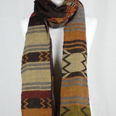 Stripes and Chevron Jacquard Merino Woolen Scarf - Brown Orange