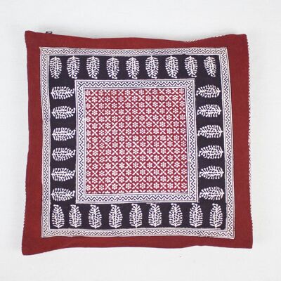 Flower Mesh Paisley & Chevron Bagh Handblock Print Baumwollkissenbezug – Rot Schwarz