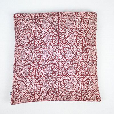Fodera per cuscino in cotone con stampa Paisley & Mushroom Bagh Hand Block - Rossa