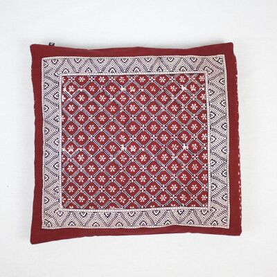 Blumen-Mesh- und Pilz-Bagh-Kissenbezug aus Baumwolle mit Handblockdruck – Rot
