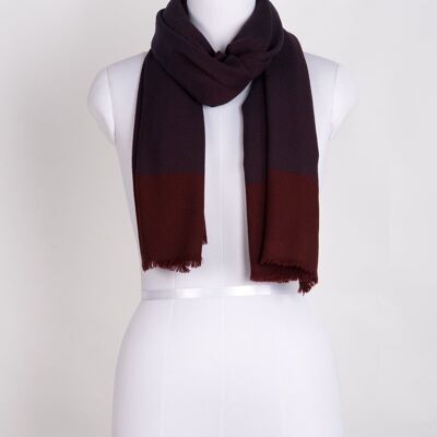 Bufanda de lana merino de dos tonos con tejido de sarga - Rojo intenso violeta
